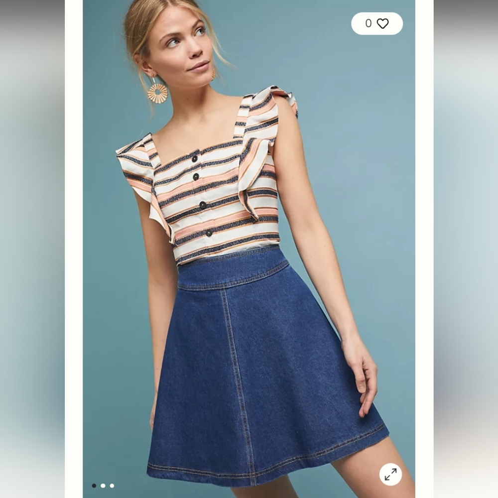 Anthropologie Pilcro and The Letterpress 2 Blue Denim Skater Skirt Flare Womens